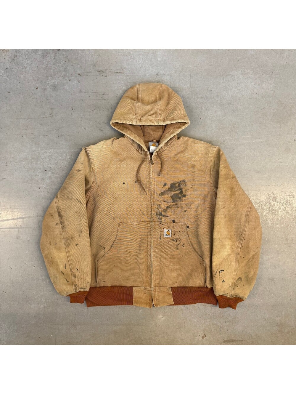 Vintage 90s Carhartt Thermal Lined Canvas Faded & Thrashed Hooded Jacket Large